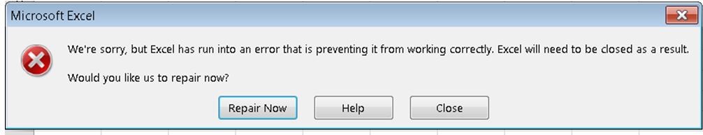 We're sorry, but Excel has run into an error