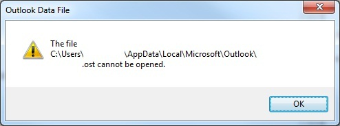 Outlook data file OST cannot be opened error window