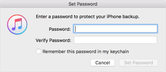 Set iTunes backup password