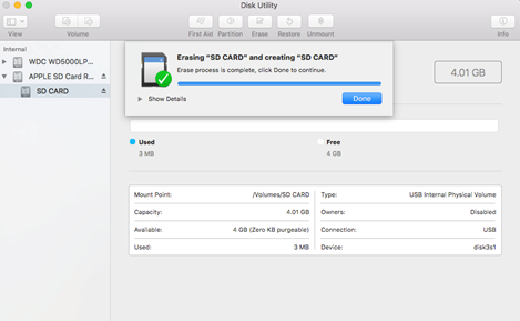 SD-Karten-Löschvorgang auf Mac 