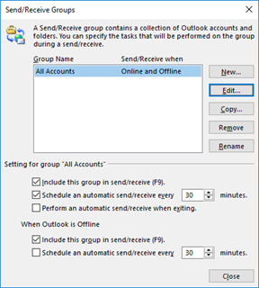 Send/Receive Groups window