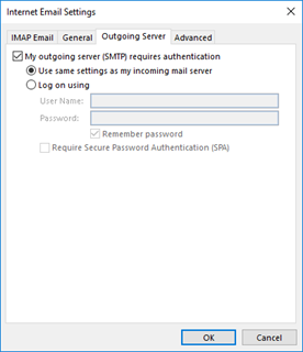 Enabling "Use the same settings as my incoming mail server" option