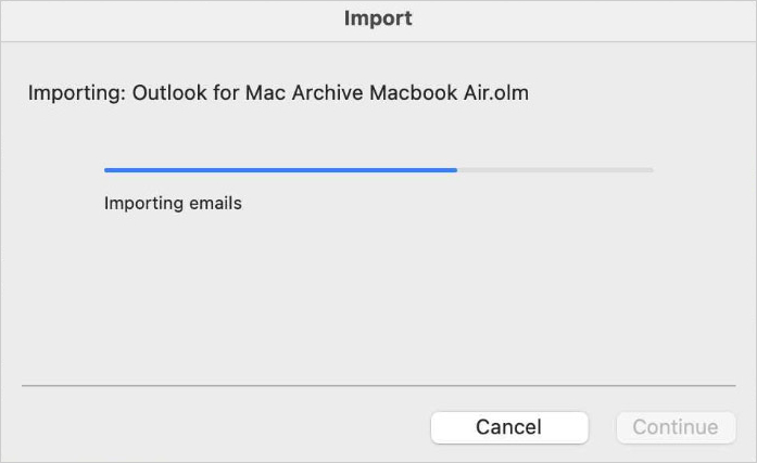 Importing the OLM file into Outlook