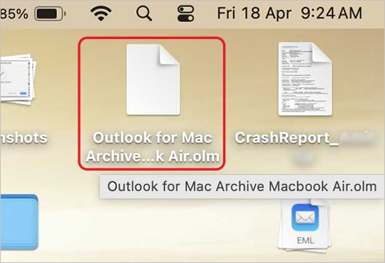 OLM file at the selected location