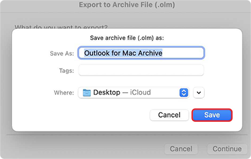 Save the OLM file and click Save 