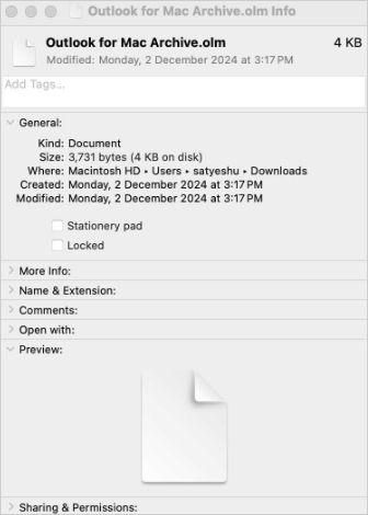 location of the OLM file against
