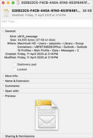 OLK files based on the Outlook for Mac versions