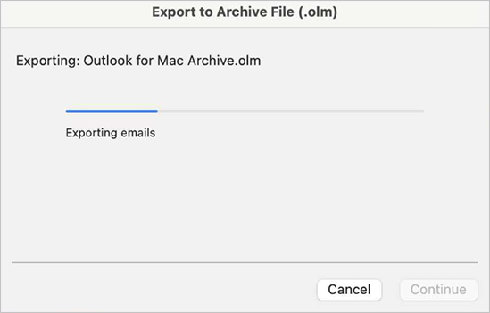 Exporting the mailbox data to OLM file