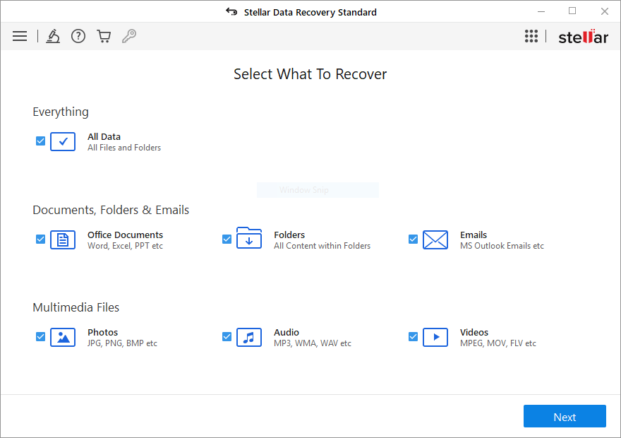 Select what to recover