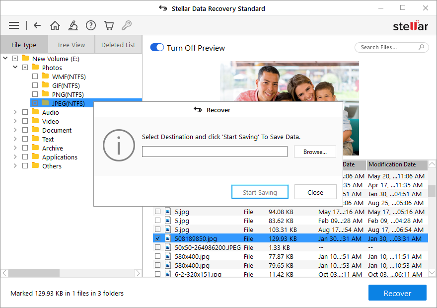 Select the location to save the recovered data