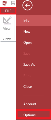 Access Microsoft Access, navigate to the File tab, and select Options to access program settings and configurations.