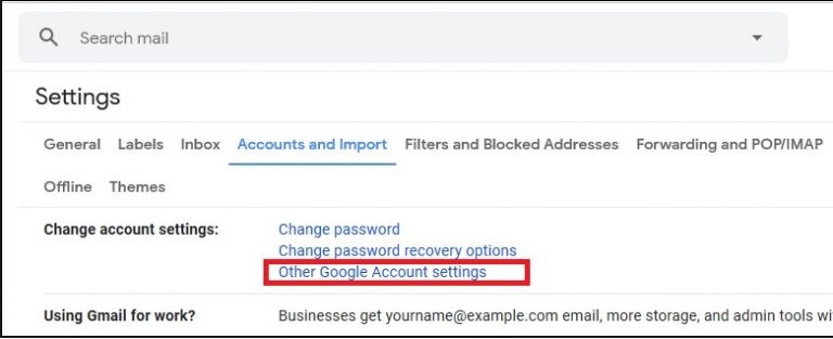 click the Other Google Account settings