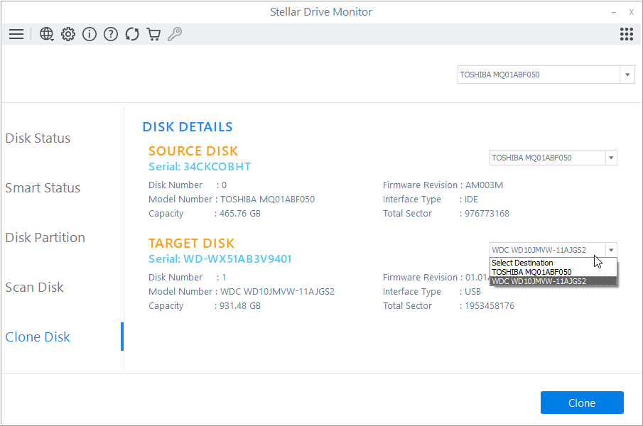 Click On Clone Disk