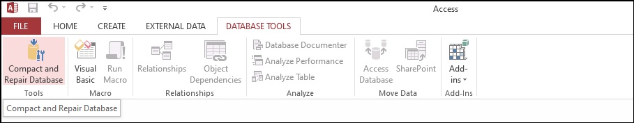 Select Compact and Repair Database