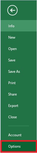 Select Options in Excel 2010