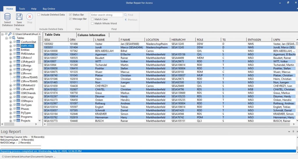 preview the recoverable db objects