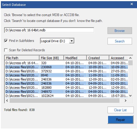 choose the Access database file