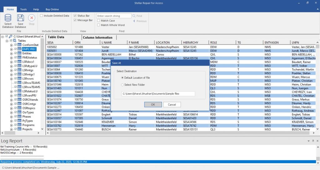 save the repaired Access db file