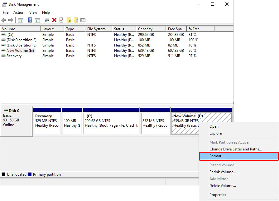 Select Drive Volume to Format