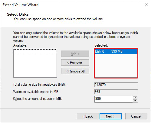 Specify Volume to Extend Volume