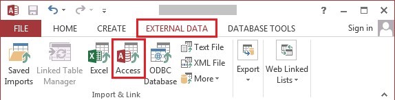 Select Access under External Data