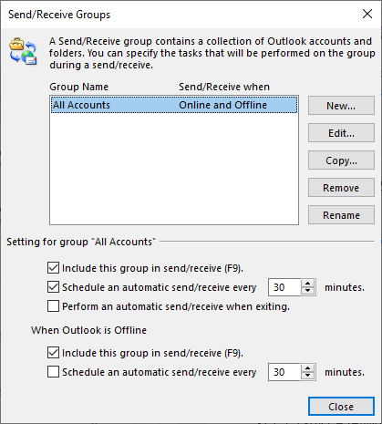 Send Receive Group Settings