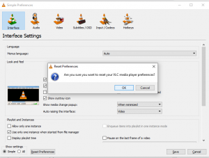 VLC_Reset Preferences