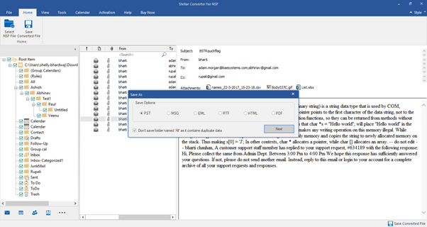 Save as window in Stellar Converter for NSF