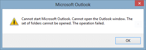 Cannot Start Microsoft Outlook Error Alert Box