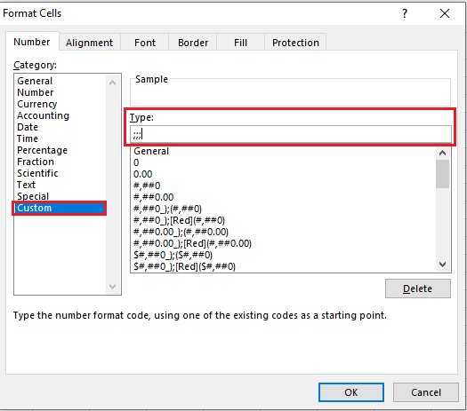 Format Cells Window