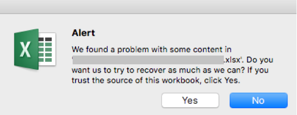 Excel file Corruption Message