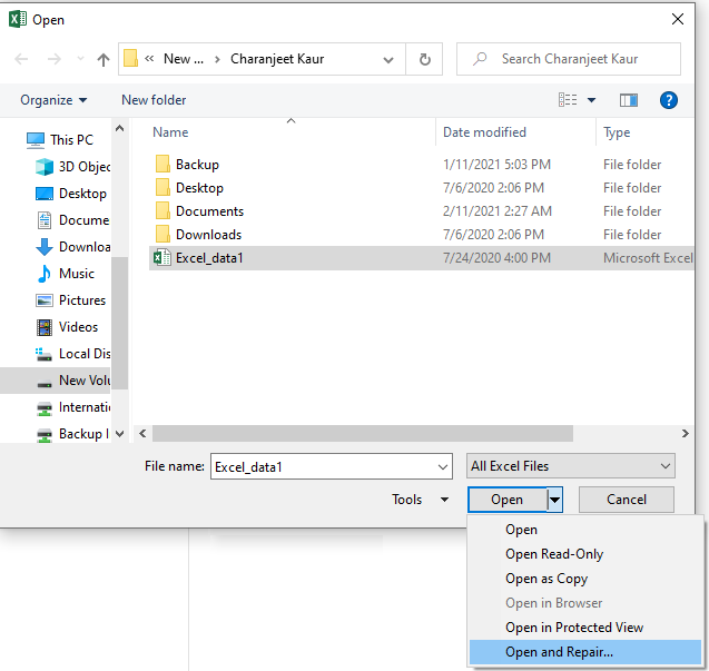 Excel Open and Repair Feature