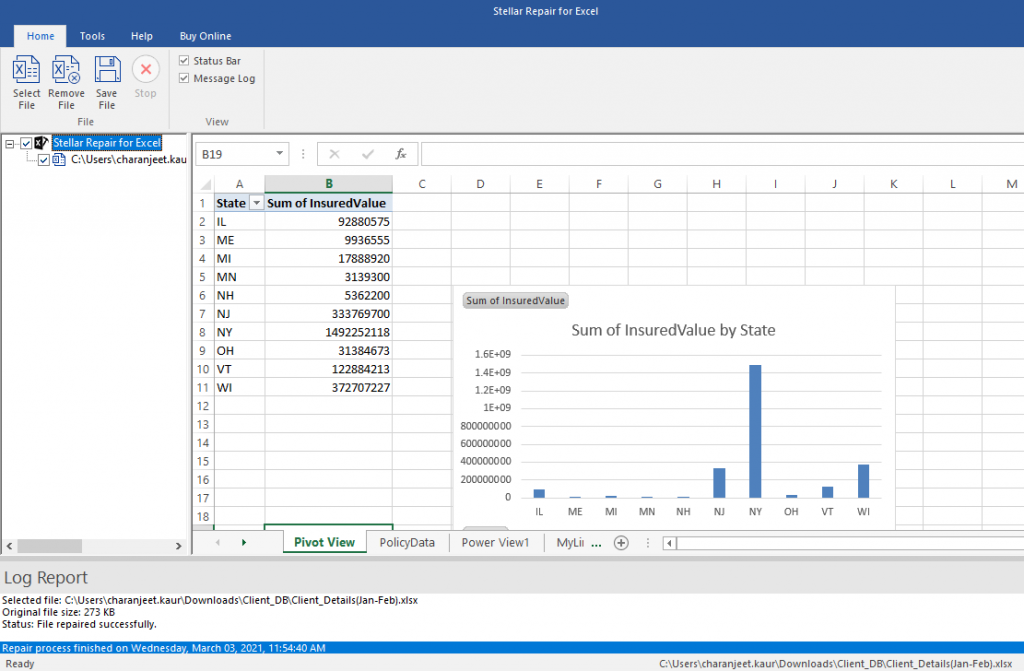 Preview of Recoverable Excel Workbook Data