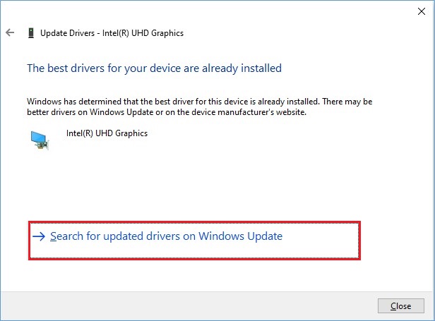 Search For Updated Driver On Windows Update