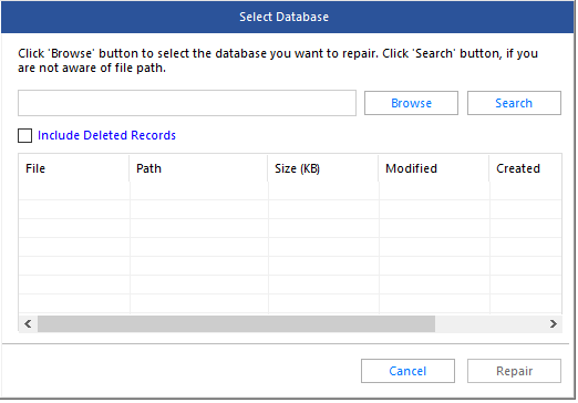 Selezionare il file MDF del database nel software