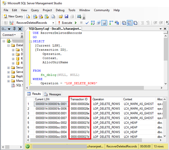 Transaction ID of Deleted Rows