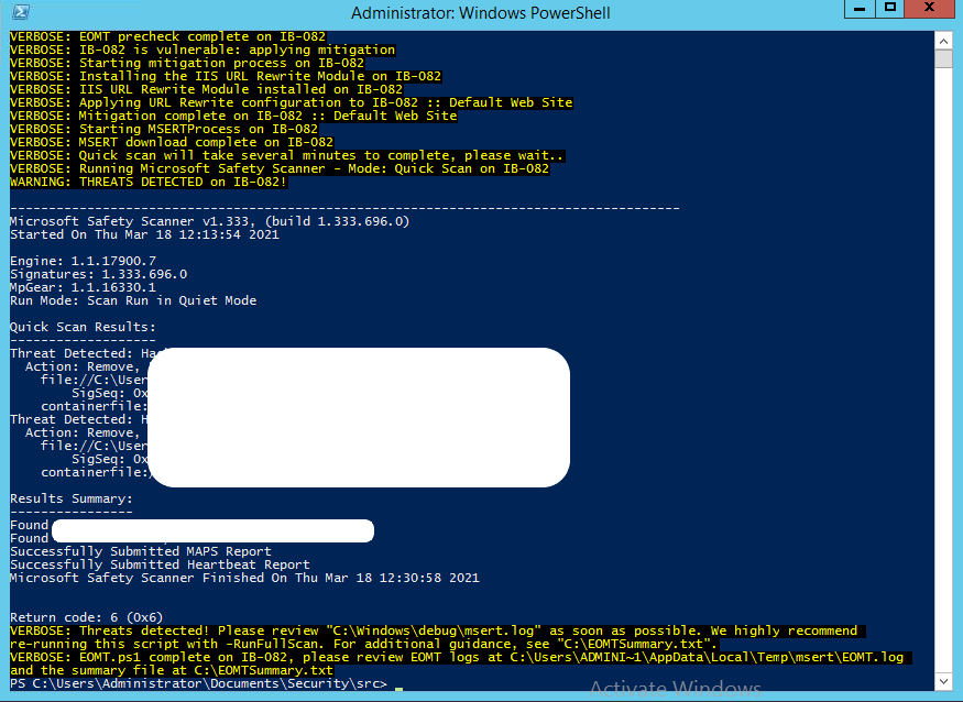 after scan the EOMT tool runs Microsoft safety Scanner