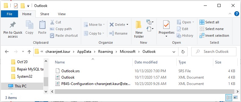 Outlook configuration files folder