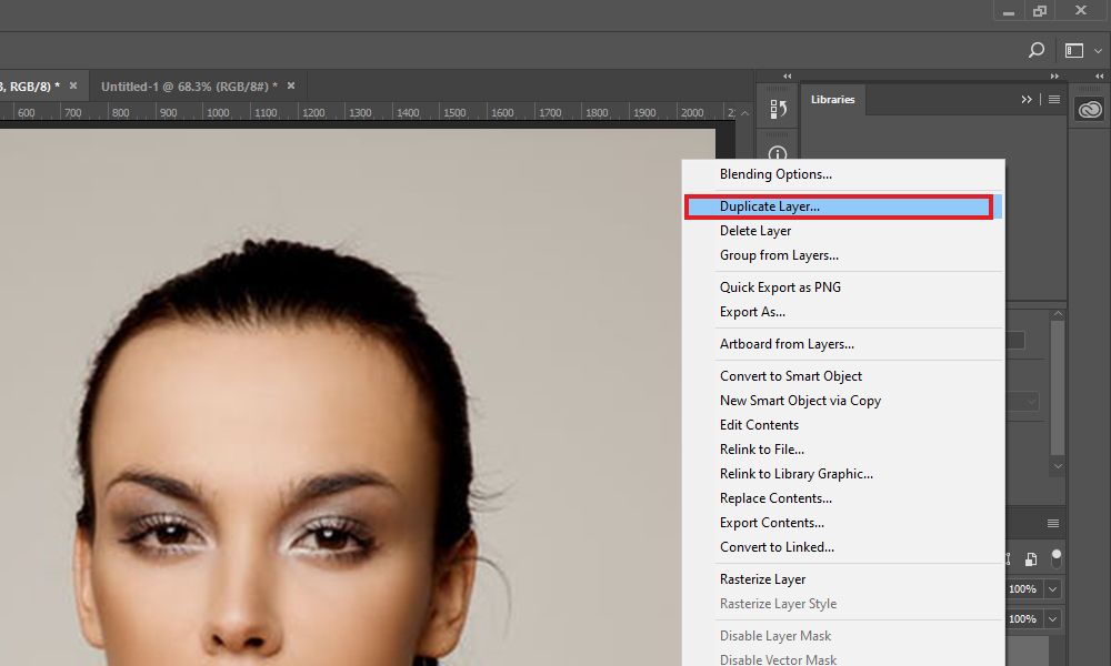 Duplicate Layer option Photoshop CC 2017
