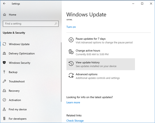 Go to View update history under Windows Update