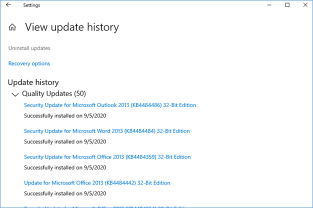 Choose Uninstall updates from View update history screen