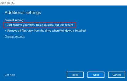 remove files windows reset