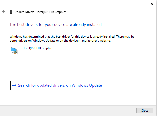 Search for updated drivers on Windows Update