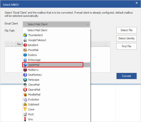 select Apple Mail from the list