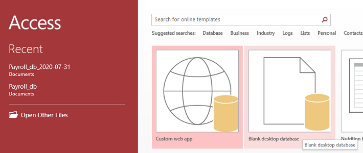 Blank desktop database