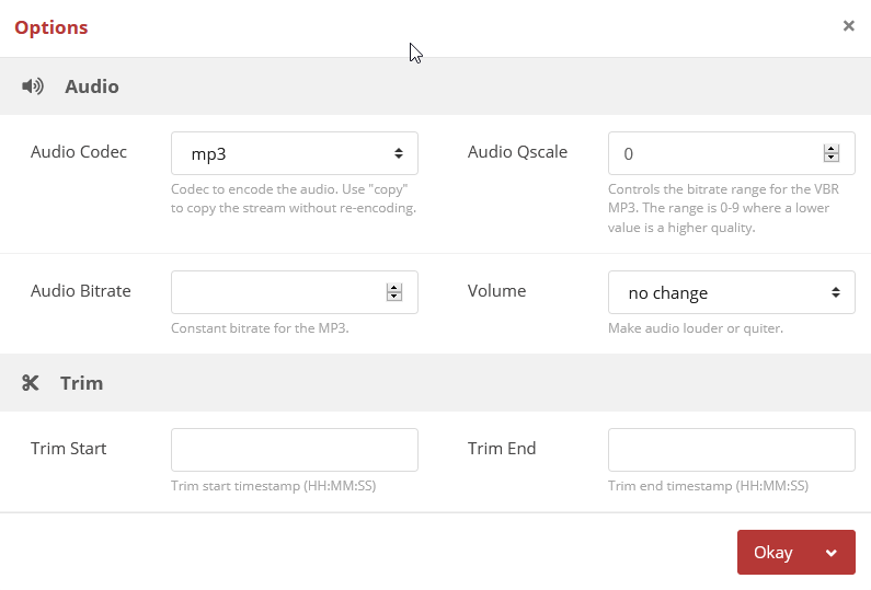 Cloud Converter Select Audio Setting