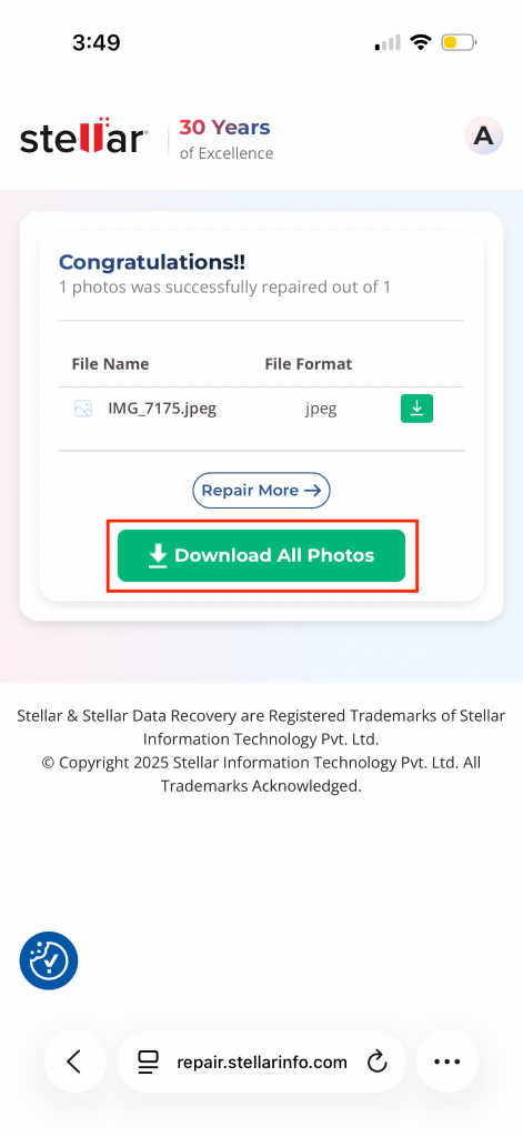 click the Download All Photos button to download the repaired photos
