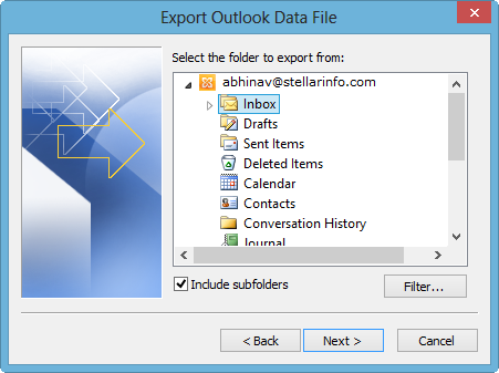 Esportazione del file di dati di Outlook