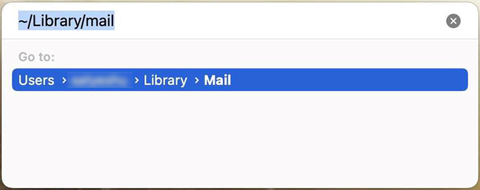 Type ~/Library/Mail and press return