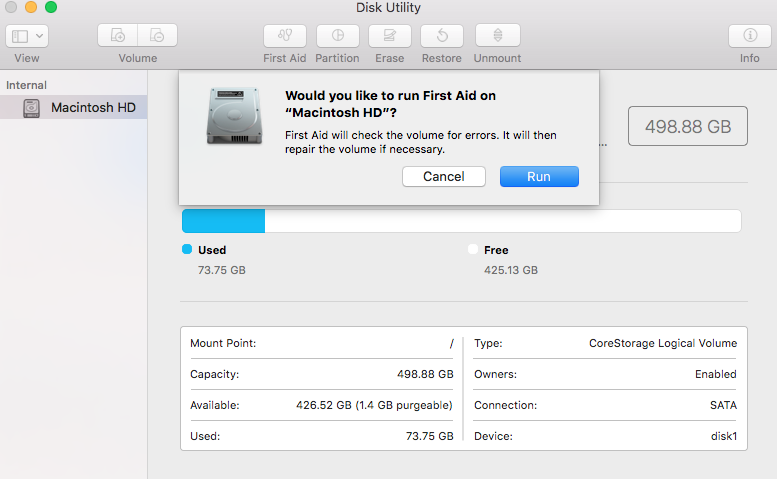 Run First Aid on Macintosh HD